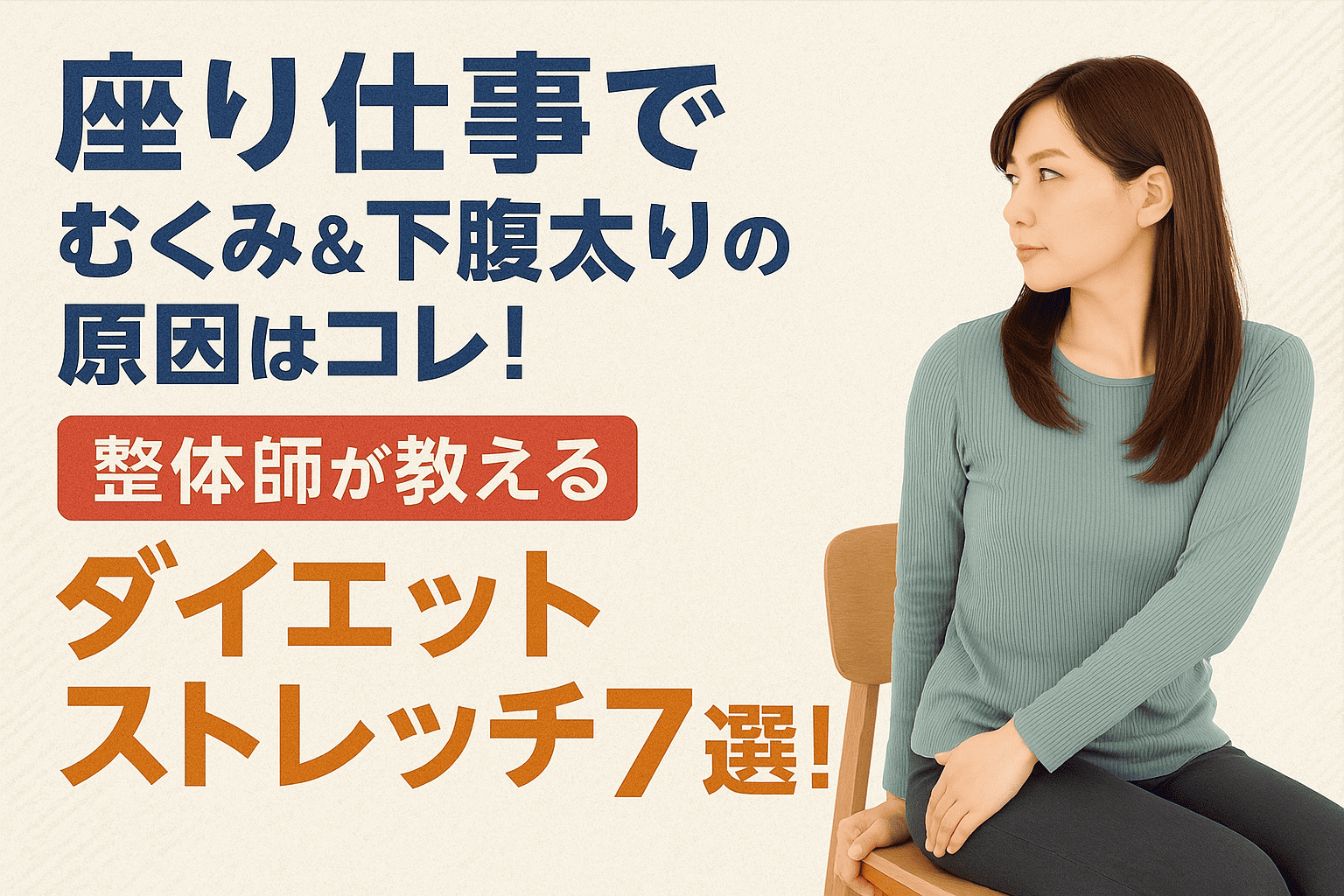 座り仕事でストレッチをしている女性