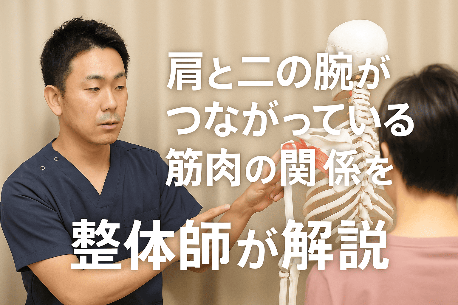肩と二の腕の筋肉の構造やつながりを整体師が説明する実写の解説画像