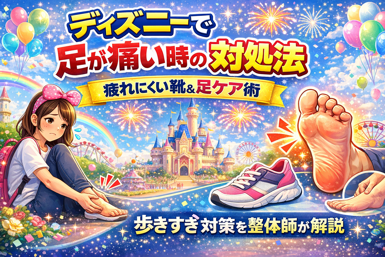 ディズニーで歩きすぎて足が痛い時の対処法と疲れにくい靴の選び方