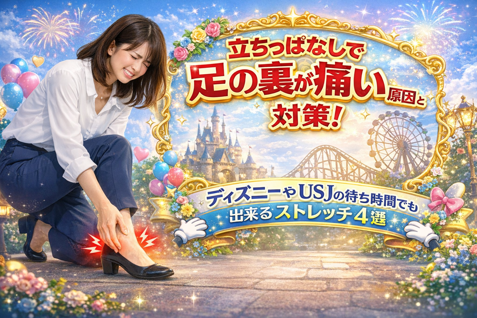 立ちっぱなしで足の裏が痛い原因と対策を解説｜ディズニーやUSJで歩きすぎて足が痛い人向けストレッチ