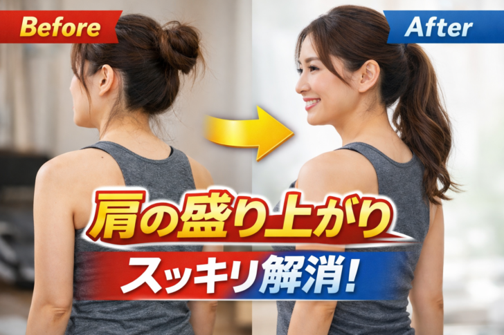 肩の盛り上がりのビフォーアフター比較｜筋膜リリースやストレッチで肩の位置が変わるイメージ