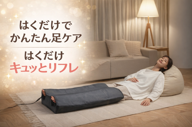 はくだけキュッとリフレを使って足のむくみケアをしている女性のイメージ