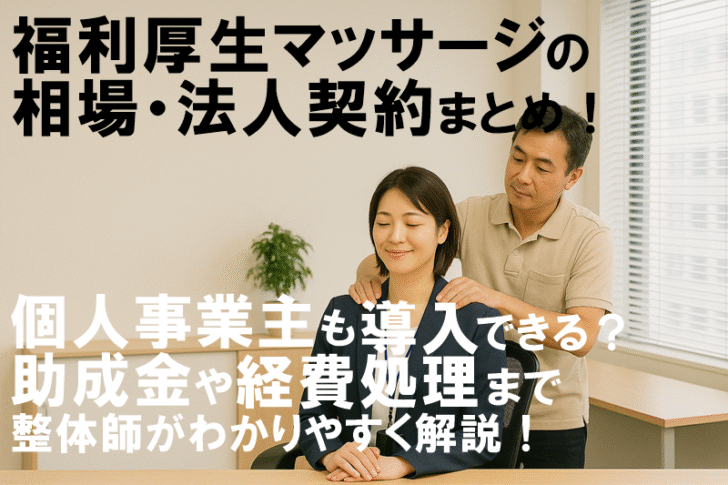 福利厚生マッサージの相場・法人契約まとめ!個人事業主も導入できる?助成金や経費処理まで整体師がわかりやすく解説!