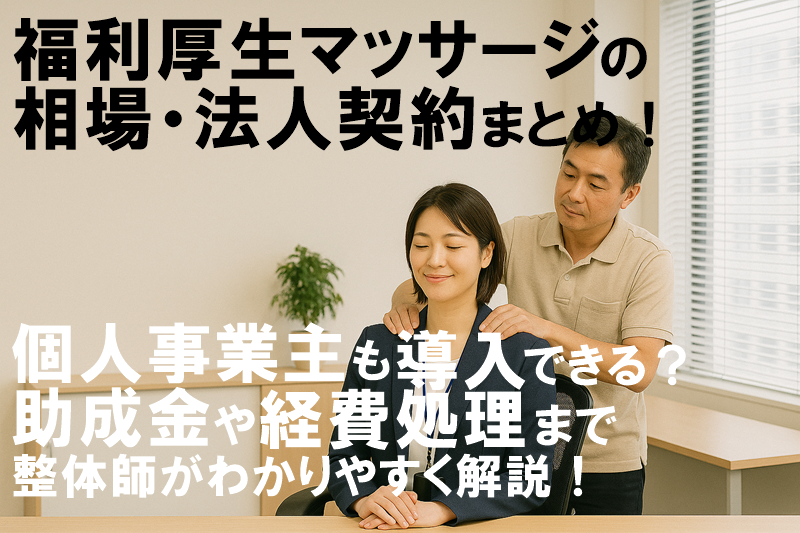 福利厚生マッサージの相場・法人契約まとめ！個人事業主も導入できる？助成金や経費処理まで整体師がわかりやすく解説！