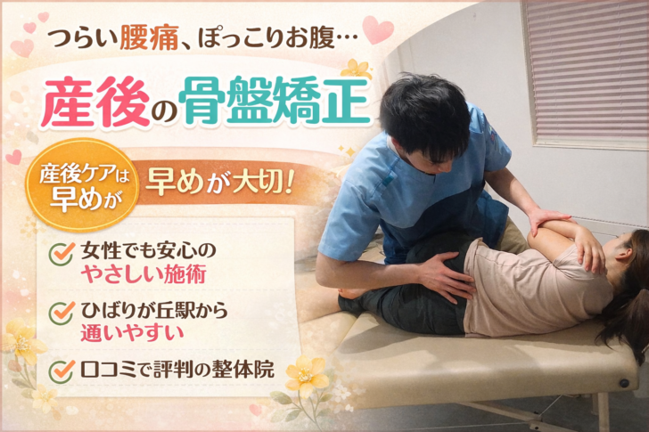 産後の骨盤矯正を受ける女性の施術風景｜札幌市厚別区の整体かいろはす