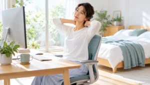 日中の姿勢と寝具環境を一緒に見直す様子