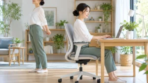 立ち方と椅子での座り方を日常環境で整える様子